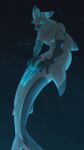 animal_genitalia animal_penis anthro aquatic astra_(starpeeen) blue_eyes claspers cloaca digital_media_(artwork) dorsal_fin fin fish genitals grey_body half-closed_eyes head_fin hi_res horn looking_at_viewer male merfolk multi_genitalia multi_penis narrowed_eyes nude penis shark simple_background solo split_form spread_cloaca spreading starpeeen tail underwater water