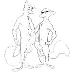 4_fingers anthro anthro_on_anthro arm_tuft balls big_balls big_penis biped black_and_white canid canine chest_tuft comparing comparing_penis crossover digital_drawing_(artwork) digital_media_(artwork) disney duo elbow_tuft erection eyebrows feet fingers foreskin fox frottage fur genitals glans hand_on_another's_shoulder hand_on_hip hand_on_own_hip hand_on_shoulder hewge hi_res huge_balls huge_penis humanoid_genitalia humanoid_hands humanoid_penis intraspecies looking_at_another looking_at_another's_penis looking_down looking_down_at_another male male/male male_anthro mammal monochrome monotone_background navel nick_wilde nude nude_anthro nude_male penile penis penises_touching pivoted_ears plantigrade retracted_foreskin robin_hood robin_hood_(disney) sex shaft_divide simple_background sketch smile smiling_at_another standing tail toes tuft white_background zootopia