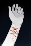  1other ambiguous_gender artist_name black_background bleeding blood bow chinese_commentary commentary_request dated hands highres injury lubuting original red_bow self_harm simple_background wrist_cutting 