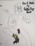 aaron_amethyst absurd_res anthro balls beverage clothing controller dragon english_text eyebrow_piercing facial_piercing flaccid footwear footwear_only friendship_is_magic garble_(mlp) genitals hasbro hi_res male mostly_nude my_little_pony mythological_creature mythological_scalie mythology nose_piercing nose_ring penis piercing remote_control ring_piercing scalie socks socks_only solo text