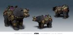 2026 3d_(artwork) 5_toes absurd_res adia_studios ambiguous_feral ambiguous_gender armor autodesk_maya_(artwork) bear black_body black_claws black_fur black_nose black_sclera black_tail blue_sabatons bridle brown_face claws clothed clothed_ambiguous clothed_feral clothing colored company_name concept_art digital_media_(artwork) email empty_eyes english_description english_text feet feral fur gold_(metal) gold_armor gold_greaves gold_pauldron gradient_background greaves grey_background headgear helmet hi_res highguard_(game) light lighting mammal mouth_closed official_art pauldron quadruped reins saddle shaded short_tail simple_background solo standing straight_legs substance_painter_(artwork) tail text toe_claws toes turnaround unknown_artist url zbrush_(artwork)