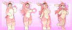 2025 anthro blush breast_growth breasts clothing digital_media_(artwork) featureless_breasts featureless_crotch female gender_transformation growth hi_res human human_to_anthro kigurumi lagomorph leporid looking_at_viewer male mammal mtf_transformation on_one_leg onesie open_mouth pawberry rabbit sequence simple_background smile solo sparkles species_transformation standing surprised tail transformation