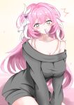  1girl ^^^ absurdres black_sweater blank_eyes bra breasts cleavage dress elf elysia_(herrscher_of_human:_ego)_(honkai_impact) elysia_(honkai_impact) food food_in_mouth hair_ornament highres honkai_(series) honkai_impact_3rd large_breasts long_hair mihanada_no_a multicolored_hair pink_hair pointy_ears popsicle popsicle_in_mouth simple_background solo sweater sweater_dress tears two-tone_hair underwear very_long_hair white_bra white_hair 