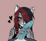 alternative_fashion anthro blush blush_lines choker duo ear_piercing emo eyeliner faceless_character faceless_male facial_piercing felid feline female first_person_view genitals ghwostpawz gray_(ghwostpawz) heart_symbol hi_res holding_penis jewelry licking lip_piercing looking_at_viewer makeup male male/female mammal markings necklace nonbinary_(lore) nose_piercing nose_ring oral penile penis penis_lick piercing red_eyes ring_piercing sex striped_markings stripes tongue