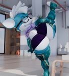  3d_(artwork) anthro armwear bottomwear canid canine canis chihuahua clothing digital_media_(artwork) domestic_dog elbow_gloves eyewear ezra_the_gaia facial_piercing fan_character fingerless_gloves gaia glasses gloves half-closed_eyes handwear hi_res kirby_animatez legwear looking_back male mammal narrowed_eyes nose_piercing nose_ring piercing raised_leg ring_piercing sega shirt shorts smug_grin solo sonic_the_hedgehog_(series) stockings stretching t-shirt toeless_legwear toeless_stockings topwear toy_dog 