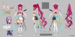  1girl aqua_bow asymmetrical_wings back_bow bandeau belt black_choker black_horns black_skirt blue_eyes boots bow breast_strap breasts checkered_clothes checkered_skirt choker clothes_writing commentary_request copyright_notice crystal_wings detached_wings double_halo earrings elbow_gloves english_commentary gloves grey_background halo heterochromia high_ponytail hololive hololive_english horns irys_(hololive) irys_(race_queenrys)_(hololive) jewelry long_hair medium_breasts miniskirt mixed-language_commentary multicolored_skirt multiple_views navel necklace official_alternate_costume official_alternate_hairstyle official_art pink_eyes pisuke_wan pleated_skirt pointing_out_the_details pointy_ears ponytail purple_hair reference_sheet second-party_source shorts shorts_under_skirt side_slit sidelocks simple_background skirt star-shaped_pupils star_(symbol) star_halo stomach symbol-shaped_pupils thigh_boots thigh_strap turnaround very_long_hair virtual_youtuber waist_bow white_bandeau white_belt white_boots white_gloves white_skirt wings 