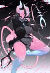 2025 2_horns 5_fingers abstract_background absurd_res anthro artist_name athletic athletic_anthro athletic_female bangs bar_emanata big_breasts black_body black_fur black_hair blue_body blue_eyes blue_tail_tip bodily_fluids bovid breasts camel_toe caprine clothed clothed_anthro clothed_female clothing colored crystal curvy_figure detailed digital_drawing_(artwork) digital_media_(artwork) dipstick_tail emanata featureless_breasts featureless_crotch female female_anthro fingers fishnet_clothing fishnet_topwear forked_tail fuli_jeffery fur goat hair hi_res holding_object holding_staff hooves horn huge_breasts hybrid lagomorph leporid long_ears long_tail looking_at_viewer magic_user mammal markings mostly_nude muscular muscular_thighs navel one_breast_out pink_body pink_hair pink_inner_ear pink_sclera pink_tail portrait pose pupils rabbit raised_arm red_pupils shaded short_hair signature slit_pupils solo staff succubus sweat sweaty_breasts sweaty_legs sweaty_thighs tail tail_markings text thick_thighs three-quarter_portrait topwear unusual_anatomy unusual_tail 