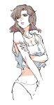  1girl brown_hair brown_shoes commentary_request hastune injury jewelry locket murrue_ramius pendant shoes undershirt underwear 