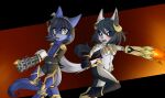  amber_eyes angry anthro arm_cannon armor belt black_hair blue_body blush boots breasts canid canine canis captain_skylar_(bonjolasermaster) clothed clothed_anthro clothed_male clothing duo electronics elore_the_fox_(bonjolasermaster) featureless_breasts female fingerless_gloves flustered footwear fox fully_clothed fully_clothed_anthro fully_clothed_male gatling_gun gloves gun gun_arm hair handwear headgear headphones headset hi_res horn jackal legwear long_hair machine_gun male mammal minigun muzzle_flash niitre open_mouth partially_clothed pointy_ears ranged_weapon shoes suit weapon weapon_arm white_body 