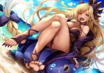  barefoot beach bikini blonde_hair blush bow braids breasts cameltoe cleavage clouds dark_skin granblue_fantasy helel_ben_shalem hoodie kanopan orange_eyes see_through sky swimsuit water 