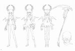  1girl black_rock_shooter bra breasts dead_master dress front_and_back high_heels highres horns huke leggings medium_breasts medium_hair panties reference_sheet scythe skeletal_hand skeletal_wings skull underwear wings 