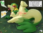  absurd_res angry anthro anus areola breasts emoji english_text female generation_5_pokemon genitals hi_res innie_vulva kyuq looking_at_viewer multicolored_body nintendo nipples open_mouth pink_areola pink_nipples pokemon pokemon_(species) presenting presenting_vulva requesting sex_request small_breasts snivy solo tail_slapping text vulva y_anus 