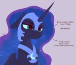  1_horn absurd_res annoyed blue_hair blue_sclera dialogue digital_drawing_(artwork) digital_media_(artwork) english_text equid equine eyelashes eyeshadow feathered_wings feathers female female_feral feral flat_colors friendship_is_magic hair hasbro hi_res highlights_(coloring) horn krita_(artwork) makeup mammal monotone_background my_little_pony mythological_creature mythological_equine mythology nightmare_moon_(mlp) nnalyart open_mouth paintstorm_(artwork) pink_background purple_body purple_eyeshadow purple_highlights purple_horn purple_wings quadruped simple_background solo sparkles sparkling_hair spiral_horn teal_eyes text winged_unicorn wings 