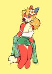  2021 accessory alternate_costume animal_crossing anthro areola audie_(animal_crossing) blonde_hair blush bottomwear breasts cheek_tuft clothing facial_tuft fangs female flower flower_in_hair fluffy food_print fruit_print fur glistening glistening_breasts green_bottomwear green_clothing green_shorts hair hair_accessory hi_res looking_aside nintendo nipple_slip nipples open_mouth peachy_bat pineapple_print plant plant_print shirt shorts simple_background solo suggestive tail tail_fluff tank_top teeth topwear tuft wardrobe_malfunction white_clothing white_shirt white_tank_top white_topwear yellow_background 