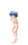  1girl animal_ears anime_coloring barefoot blue_hair bow bow_hairband bra breasts cat_ears closed_eyes closed_mouth collarbone extra_ears fake_animal_ears full_body game_asset hair_bow hairband hand_on_own_chin hand_on_own_hip highres large_variant_set mahotama maki_daikichi medium_breasts mei_(mahotama) navel official_art panties raised_inner_eyebrows red_bow short_hair simple_background solo standing tachi-e third-party_source transparent_background underwear underwear_only variant_set white_bra white_panties worried 