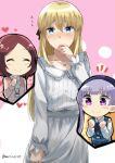  3girls blonde_hair blue_eyes dress heart heart_necklace jewelry long_hair multiple_girls necklace new_game! purple_eyes purple_hair red_hair somechime_(sometime1209) suzukaze_aoba tooyama_rin twitter_username white_dress yagami_kou 