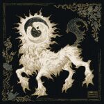  absol black_background border commentary english_commentary highres looking_at_viewer no_humans ornate_border pokemon pokemon_(creature) pokemon_focus redesign simple_background sutexii tail white_fur 