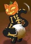  anthro bone clothed clothing cookiepamps crouching diaper domestic_cat epic_games feces felid feline felis female food footsteps for_a_head fortnite fruit glowing glowing_eyes halloween hi_res holidays mammal object_head onomatopoeia plant pooped pooping pumpkin pumpkin_head skeleton soiled soiled_diaper soiling soiling_diaper solo sound_effects spice_(fortnite) splorch text unclean_diaper used_diaper using_diaper wearing_diaper 