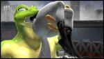  3d_(artwork) absurd_res amphibian anthro big_butt black_border bodily_fluids border butt canid canine digital_media_(artwork) duo femboy forced frog hi_res kylebobby leo_(atoastedorange) male male/male male_pred male_prey mammal oral_vore saliva size_difference source_filmmaker_(artwork) vore 
