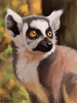  2022 abstract_background alexpahomov black_facial_markings black_markings black_nose facial_markings feral fur grey_body grey_fur head_markings hi_res lemur mammal markings primate ring-tailed_lemur solo strepsirrhine white_body white_fur yellow_eyes 