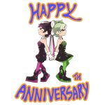  animated animated_gif anniversary back-to-back beanie boots callie_(agent_1_casual)_(splatoon) callie_(alterna)_(splatoon) callie_(splatoon) callie_(squid_sisters_outfit)_(splatoon) cousins food food_on_head gomipomi grey_hair haori hat holding_hands inkling japanese_clothes kimono marie_(alterna)_(splatoon) marie_(kimono)_(splatoon) marie_(splatoon) marie_(squid_sisters_outfit)_(splatoon) object_on_head pointy_ears smile splatoon_(series) splatoon_1 splatoon_2 splatoon_3 tentacle_hair 