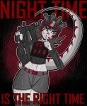  abstract_background absurd_res anthro armor bottomwear clothed clothed_anthro clothed_female clothing crop_top dinosaur dromaeosaurid english_text female finger_to_mouth fingers front_view gothgator0 grey_body grey_bottomwear grey_clothing grey_legwear grey_shirt grey_shorts grey_thigh_highs grey_topwear gun hair headgear helmet hi_res holding_gun holding_object holding_ranged_weapon holding_weapon humanoid_hands kasey_(gothgator0) legwear long_hair looking_at_viewer markings microraptor navel non-mammal_navel portrait prehistoric_species ranged_weapon red_body red_eyes reptile restricted_palette saurischian scalie shirt shorts solo standing striped_markings stripes tactical_gear text theropod thigh_highs three-quarter_portrait tight_bottomwear tight_clothing tight_shorts tight_topwear topwear weapon 