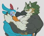  ! 2boys ^^^ bara beak biceps bird_boy black_feathers blue_feathers closed_mouth commentary english_commentary feather_fingers feathers furry furry_male green_feathers highres kass kiss link looking_at_another male_focus mixter_art multicolored_feathers multiple_boys muscular muscular_male pectorals the_legend_of_zelda the_legend_of_zelda:_breath_of_the_wild the_legend_of_zelda:_twilight_princess veins veiny_arms wolf_link 