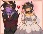  :3 absurd_res accessory ambiguous_gender anthro arms_tied bangs black_bottomwear black_clothing black_pants black_suit blush blush_lines blush_stickers bodily_fluids border bottomwear bound boutonniere brown_hair cartoon_freckles choker closed_smile clothing delta_rune_(emblem) deltarune digit_ring dominant dominant_ambiguous dominant_human dress ear_piercing ear_ring english_text eye_through_hair female female/ambiguous flower flower_crown freckled_face freckles gem group hair heart_symbol hearts_around_head hi_res highlights_(coloring) human human_on_anthro interspecies jewelry kris_dreemurr long_bangs long_hair mammal mouth_closed multicolored_hair necklace necktie obscured_eyes omghinoko orange_border pants pearl_(gem) pearl_necklace piercing pink_background plant purple_body purple_highlights purple_skin red_necktie reptile ring ring_piercing scalie shirt simple_background smile soul_(undertale) sparkles spiral string submissive submissive_anthro submissive_female suit susie_(deltarune) sweat sweaty_face symbol text topwear translucent translucent_hair trio undertale_(series) wedding_dress wedding_gloves wedding_ring wedding_veil white_choker white_clothing white_flower white_jewelry white_necklace white_shirt white_topwear wide_eyed yellow_eyes 
