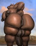  2026 anthro anus armpit_hair artist_collaboration backsack balls big_butt big_nipples big_penis body_hair brown_body butt butt_hair common_hippopotamus digital_drawing_(artwork) digital_media_(artwork) dreamworks english_description furryonline1 genitals hand_behind_head hi_res hippopotamid hohohonse looking_back madagascar_(series) male mammal moobs moto_moto muscular_arm nipples penis rear_view small_ears small_tail solo standing tail thick_thighs 