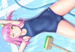  green_eyes original pink_hair ponytail pool sand-rain school_swimsuit short_hair spread_legs swimsuit water wink 