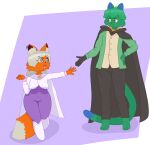  5_fingers absurd_res anthro big_breasts breasts canid canine cape clothed clothing cosplay dipstick_tail domestic_cat duo ear_piercing ear_ring emilia_(re:zero) felid feline felis female fingers fox foxmaidsus fur green_body green_fur green_hair grey_eyes grey_hair hair hair_over_eye hi_res inner_ear_fluff male male/female mammal markings multicolored_tail natsuki_subaru no_pupils orange_body orange_fur paws piercing ploton_(foxmaidsus) re:zero ring_piercing short short_hair snout spiral spiral_eyes syn_(foxmaidsus) tail tail_markings tall tuft 