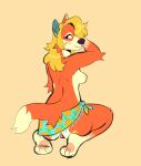  2021 animal_crossing anthro audie_(animal_crossing) blonde_hair bodily_fluids breasts butt cheek_tuft clothing facial_tuft female fluffy food_print fruit_print fur genital_fluids genitals glistening glistening_breasts hair hi_res kneeling looking_back nintendo nipples nude pawpads paws peachy_bat pineapple_print plant_print presenting presenting_hindquarters raised_hand side_boob simple_background solo sweat sweat_on_ass sweatdrop tail tail_fluff tuft vaginal_fluids vulva yellow_background 
