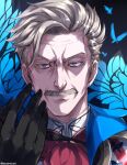  1boy black_gloves blue_eyes bug butterfly face facial_hair fate/grand_order fate_(series) gloves grey_hair insect james_moriarty_(fate) male_focus mustache portrait smile solo somechime_(sometime1209) twitter_username 