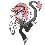  1:1 absurd_res anthro big_head black_bottomwear black_clothing black_pants bottomwear breasts chibi cigarette clothed clothed_anthro clothed_female clothing colored crossgender dinosaur dromaeosaurid feathered_tail feathers female fingers gesture goodbye_volcano_high gothgator0 grey_body grey_clothing grey_feathers grey_shirt grey_tank_top grey_topwear hair hand_gesture hi_res holding_cigarette holding_object humanoid_hands ko_op_(game_developer) long_hair long_tail looking_at_viewer markings medium_breasts mtf_crossgender non-mammal_breasts pants pink_body pink_feathers pink_hair pose prehistoric_species purple_eyes reed_(gvh) reeda reptile saurischian scalie shaded shirt side_boob sketch smile smoke solo striped_markings stripes tail tank_top theropod topwear v_sign velociraptor 