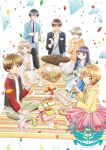  3girls 4boys antenna_hair black_hair black_jacket black_pants blue_dress blue_jacket blue_necktie brown_eyes brown_hair brown_pants cardcaptor_sakura cardcaptor_sakura_clear_card_arc closed_mouth commentary_request copyright_name cup daidouji_tomoyo dress drill_hair everyone food_request green_eyes grey_hair group_picture holding holding_cup holding_teapot hood hoodie jacket kinomoto_sakura kinomoto_touya letterman_jacket li_syaoran long_hair momo_(cardcaptor_sakura) multiple_boys multiple_girls necktie official_art orange_hoodie pants picnic pink_skirt purple_eyes school_uniform shinomoto_akiho short_hair sitting skirt smile split_mouth stuffed_animal stuffed_toy teapot teddy_bear tomoeda_high_school_uniform tsukishiro_yukito white_eyes white_pants white_wings wings yellow_eyes yellow_jacket yuna_d_kaito 