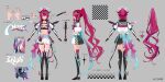  1girl aqua_bow asymmetrical_wings back_bow bandeau belt black_bandeau black_boots black_choker black_gloves black_horns black_skirt blue_eyes boots bow breast_strap breasts checkered_clothes checkered_jacket checkered_skirt choker clothes_writing commentary_request copyright_notice cropped_jacket crystal_wings detached_wings double_halo earrings elbow_gloves english_commentary gloves grey_background halo heterochromia high_ponytail hololive hololive_english horns irys_(hololive) irys_(race_queenrys)_(hololive) jacket jewelry juliet_sleeves long_hair long_sleeves medium_breasts miniskirt mixed-language_commentary multicolored_skirt multiple_views navel necklace official_alternate_costume official_alternate_hairstyle official_art pink_eyes pisuke_wan pleated_skirt pointing_out_the_details pointy_ears ponytail puffy_sleeves purple_hair reference_sheet second-party_source shorts shorts_under_skirt side_slit sidelocks simple_background skirt star-shaped_pupils star_(symbol) star_halo stomach symbol-shaped_pupils thigh_boots thigh_strap turnaround very_long_hair virtual_youtuber visor_cap waist_bow white_belt white_jacket white_skirt wings 