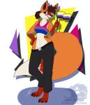  absurd_res anthro bisexual bisexual_pride_colors black_lipstick blue_eyes bottomwear brown_hair canid canine claws clothing crop_top digitigrade eyelashes female ferox_(feroxdoon) flag flag_(object) fluffy fluffy_tail fox fur hair happy hi_res lgbt_pride lgbt_pride_month lipstick makeup male mammal nonbinary_(lore) nonbinary_pride_colors orange_body orange_fur pants pawpads paws ponytail pride_color_clothing pride_color_flag pride_color_shirt pride_color_topwear pride_colors red_body red_fox red_fur shikaro shirt short_ponytail smile solo tail topwear true_fox white_body white_fur 