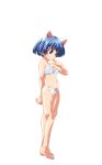  1girl animal_ears anime_coloring barefoot blue_hair bow bow_hairband bra breasts cat_ears cheek_poking closed_mouth collarbone extra_ears fake_animal_ears full_body game_asset hair_bow hairband hand_on_own_chin highres large_variant_set mahotama maki_daikichi medium_breasts mei_(mahotama) navel official_art panties poking raised_inner_eyebrows red_bow red_eyes short_hair simple_background solo standing tachi-e third-party_source transparent_background underwear underwear_only variant_set white_bra white_panties 