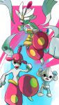  black_eyes blue_eyes blue_skin colored_skin commentary_request gem highres medicham meditite mega_medicham mega_pokemon open_mouth pokemon pokemon_(creature) pokemon_focus srseyo_o standing standing_on_one_leg turban white_skin white_turban yellow_gem 