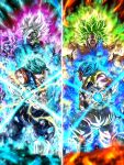  4boys angry aura bare_shoulders black_vest blue_background blue_eyes blue_hair blue_pants blue_sash blue_shirt border broly_(dragon_ball_super) clenched_teeth colored_skin commentary_request cropped_vest dougi dragon_ball dragon_ball_super dragon_ball_super_broly earrings electricity energy energy_ball from_behind full_body fur_trim fused_zamasu gloves gogeta green_hair green_skin grey_border highres hiro_(udkod1ezlyi2flo) jewelry kamehameha_(dragon_ball) legendary_super_saiyan long_hair male_focus medium_hair metamoran_vest multicolored_skin multiple_boys muscular muscular_male nipples no_pupils no_shirt open_mouth orange_shirt pants pectorals potara_earrings powering_up purple_skin sash scar scar_on_chest shirt shouting simple_background solo spiked_hair super_saiyan super_saiyan_blue teeth topless_male two-tone_skin vegetto vest white_background white_gloves white_hair white_pants zamasu 