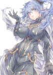  1girl absurdres aiguillette black_bodysuit blue_hair bodysuit breasts cape claire_rieveldt closed_mouth commentary_request covered_groin covered_navel cowboy_shot double-parted_bangs eiyuu_densetsu floating_cape hair_between_eyes hair_ornament hair_scrunchie high_side_ponytail highres impossible_bodysuit impossible_clothes jewelry long_hair long_sidelocks looking_at_viewer medium_breasts military_uniform purple_eyes scrunchie sen_no_kiseki_(series) sen_no_kiseki_ii sen_no_kiseki_iv side_ponytail sidelocks simple_background skin_tight solo tight_clothes upper_body wavy_hair wavy_sidelocks white_background white_cape wochi 