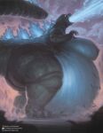  anthro atomic_breath big_butt biped breasts butt crossgender female godzilla godzilla_(series) hi_res hyper hyper_pregnancy kaiju mtf_crossgender nipples nude pregnant scalie side_view solo taranima thick_thighs toho 