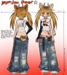  >:) 1girl animal_ear_piercing animal_ears animal_name anti-eyebrow_piercing antlers arms_at_sides artist_name back_piercing baggy_pants ball belt billiard_ball black_belt black_choker black_nails black_sleeves blonde_hair bone_hair_ornament boyshort_panties breasts cheek_piercing chinese_text choker clothes_writing colored_tips cropped_shirt deer_antlers deer_ears deer_girl deer_tail denim earbuds earphones emoticon english_commentary english_text eyelashes face_piercing facing_away fangs fangs_out fashion full_body gradient_background green_eyes grey_shoes hair_ornament hairclip hand_on_own_hip hime_cut hip_piercing horns jeans kaomoji large_breasts lowleg lowleg_pants midriff midriff_tattoo multicolored_hair multiple_views nail_polish o-ring o-ring_choker open_belt open_fly orange_outline original outer_glow outline panties pants parallel_hairclips piercing print_panties print_pants red_background reference_sheet shirt shoes short_eyebrows single_sleeve skellykou sleeveless sleeveless_shirt sleeves_past_wrists small_horns sneakers solo standing star_(symbol) star_piercing star_tattoo stomach_piercing straight-on streetwear studded_belt tail tattoo torn_clothes torn_jeans torn_pants torn_shirt turnaround twintails two-tone_background two-tone_hair underwear v-shaped_eyebrows wallet_chain white_background white_panties white_shirt 