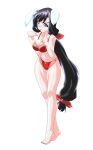  1girl :t angry animal_ears anime_coloring barefoot black_hair bra breasts cleavage closed_mouth collarbone fake_animal_ears full_body game_asset glasses hair_ribbon hand_on_own_hip highres index_finger_raised large_breasts large_variant_set leaning_forward lingerie lips long_hair low_ponytail machimura_sakuya mahotama maki_daikichi navel official_art panties ponytail purple_eyes rabbit_ears red_bra red_panties red_ribbon ribbon simple_background solo standing tachi-e tareme third-party_source transparent_background underwear underwear_only v-shaped_eyebrows variant_set very_long_hair 