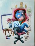  abstract absurdres barefoot highres katawa_shoujo looking_at_mirror mirror painting_(action) painting_(medium) protomike tezuka_rin traditional_media 
