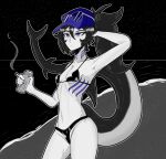  absurd_res animal_humanoid aquatic aquatic_humanoid beach beverage beverage_can bikini black_bikini black_clothing black_hair black_swimwear breasts cigarette clothing eyewear female fingers fish fish_humanoid front_view frown gills gothgator0 grey_body hair hand_behind_head hat headgear headwear hi_res holding_beverage holding_cigarette holding_object humanoid humanoid_hands long_hair long_tail night non-mammal_breasts outside pose purple_clothing purple_eyes purple_hat purple_headwear restricted_palette sand sea shark_humanoid sky small_breasts smoke solo standing star starry_sky sunglasses swimwear tail two-piece_swimsuit water 