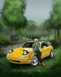  absurd_res anthro blurred_background bottomwear car clothing eyewear glasses hi_res leaning_on_object male mammal mazda mazda_miata mazda_mx-5 mustelid otter pants shirt solo topwear typeera vehicle wearing_glasses 