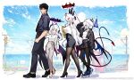  1boy 3girls :d absurdly_long_hair absurdres alternate_costume alternate_hairstyle bare_shoulders black_hair black_halo black_pants black_shoes blue_archive blue_halo bow business_casual casual collarbone collared_shirt commentary_request demon_girl demon_horns demon_tail demon_wings dress family father_and_child father_and_daughter forehead full_body hair_between_eyes hair_bow hair_ornament hair_ribbon hairclip halo height_difference highres hina_(blue_archive) horns husband_and_wife long_hair long_sleeves looking_at_another luna_(treeplanting) midriff mother_and_child mother_and_daughter multicolored_halo multiple_girls original outdoors pants pantyhose parent_and_child parted_bangs parted_lips peroro_(blue_archive) pointy_ears red_halo ribbon sailor_collar sailor_dress sensei_(blue_archive) shirt shoes short_sleeves sidelocks skirt smile sun_(treeplanting) tail treeplanting triangle_halo twintails two-tone_halo very_long_hair walking wavy_hair white_hair white_shirt wings 