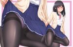  1girl absurdres akippoi_0919 black_hair black_pantyhose blush brown_eyes close-up clothes_lift commentary_request glasses highres lifting_own_clothes multiple_views original panties panties_under_pantyhose pantyhose pleated_skirt school_uniform shirt_lift skirt underwear 