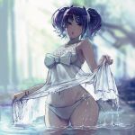  bikini minyom see_through skirt_lift swimsuits tanaka_mamimi the_idolm@ster the_idolm@ster_shiny_colors wet 